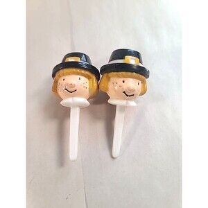 Vintage LOT OF 2 Thanksgiving Pilgrim Cupcake  Picks